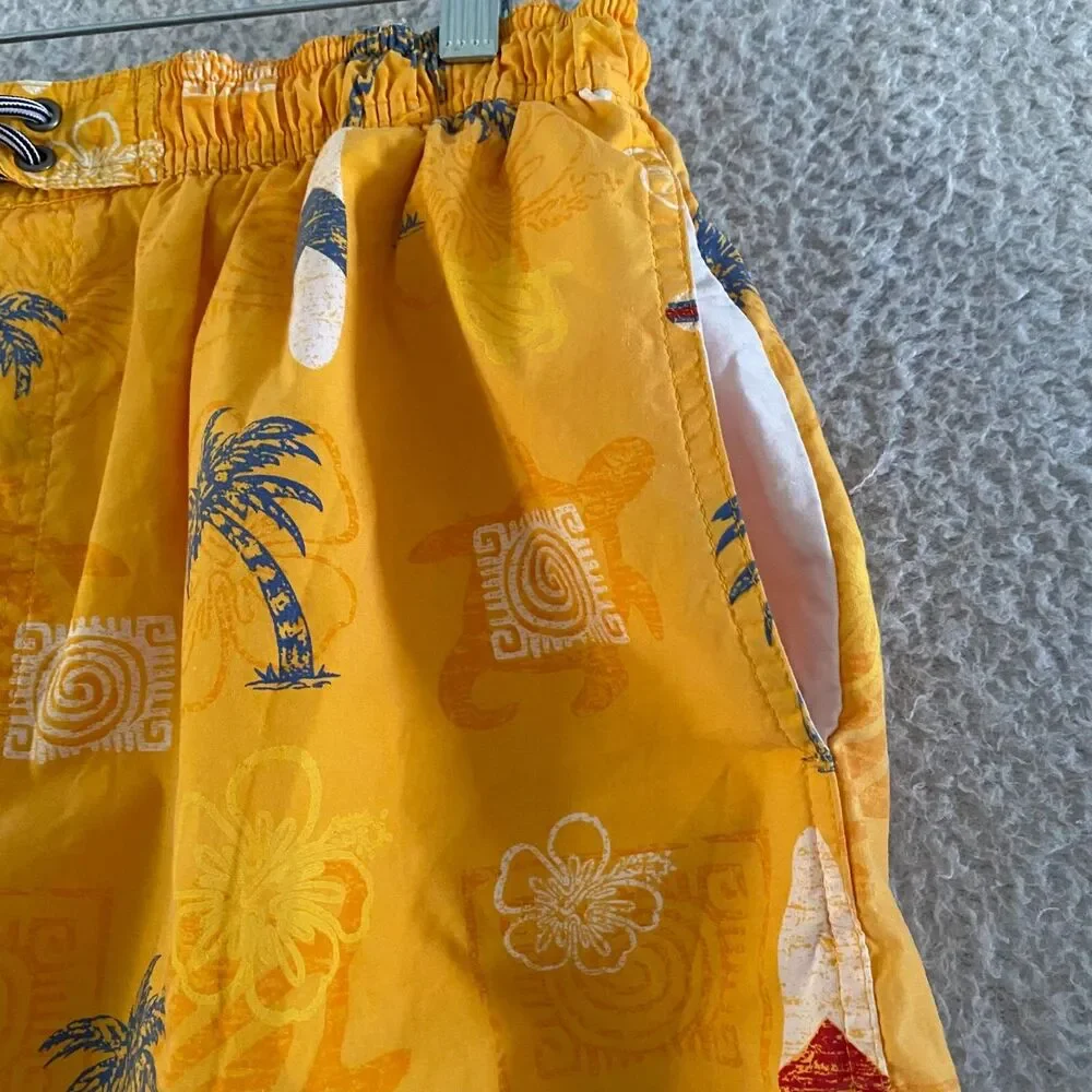 Roundtree & Yorke Swim Trunks Mens L Yellow Tropical Surf‎ Cargo Pockets